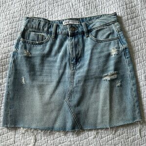 Zara Light Blue Distressed Denim Mini Skirt